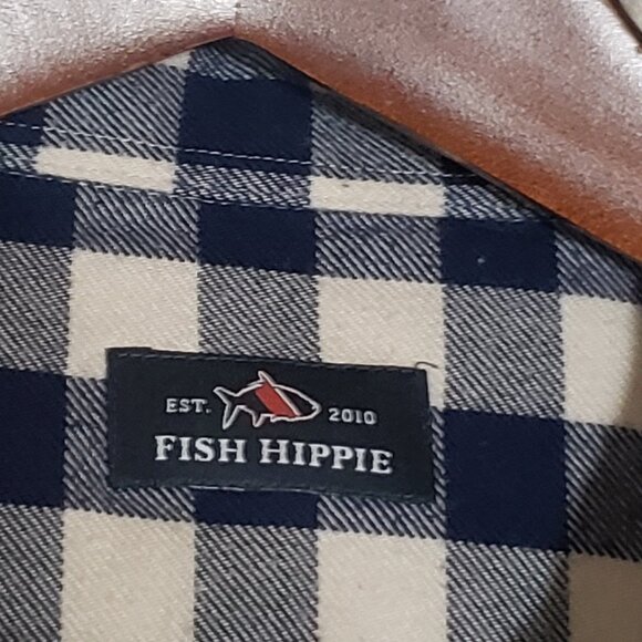Fish Hippie LS BF Men's Flannel Shirt - Blue White Plaid - Sz M* - Picture 3 of 4